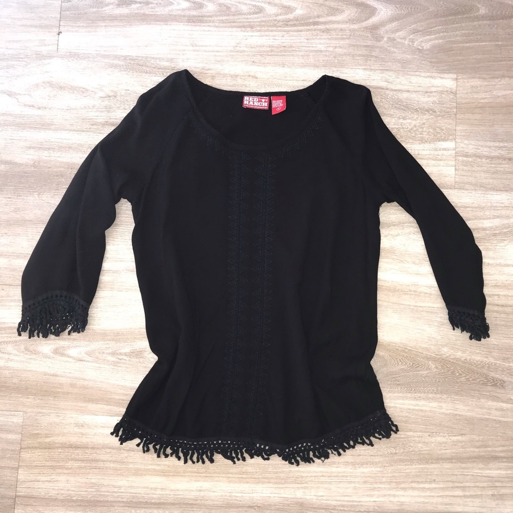Black blouse with fringe and embroidery